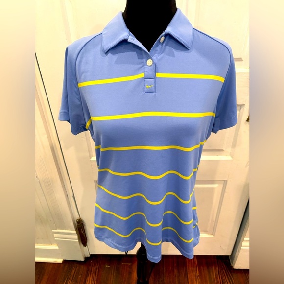 Nike Dri Fit Golf Striped Women’s Polo Collar Button Logo Sz Large - Picture 1 of 6